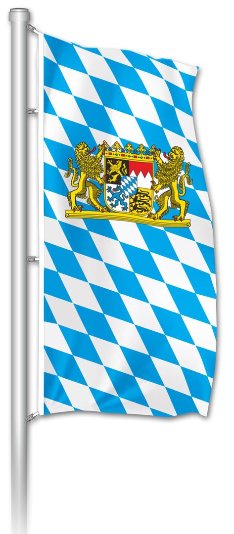 Hochformatfahne bayerische Raute mit Staatswappen