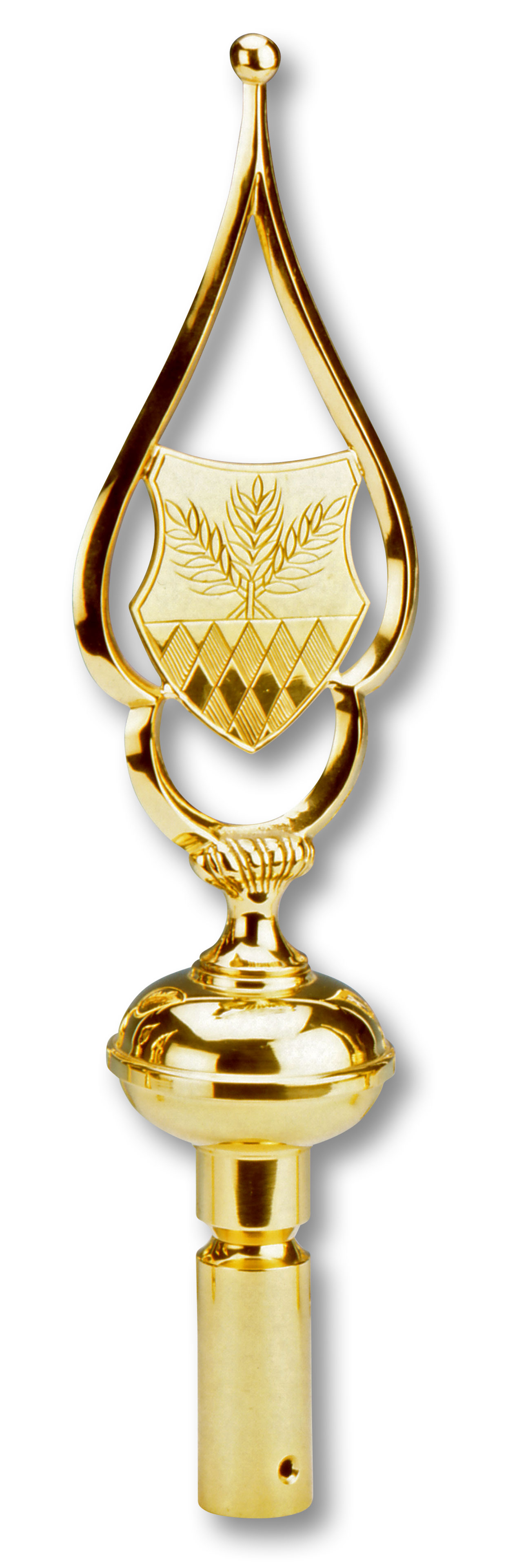 Ährensymbol und Rauten in der Mitte, umrahmt von einem schlichten goldfarbenen Mesisngrahmen