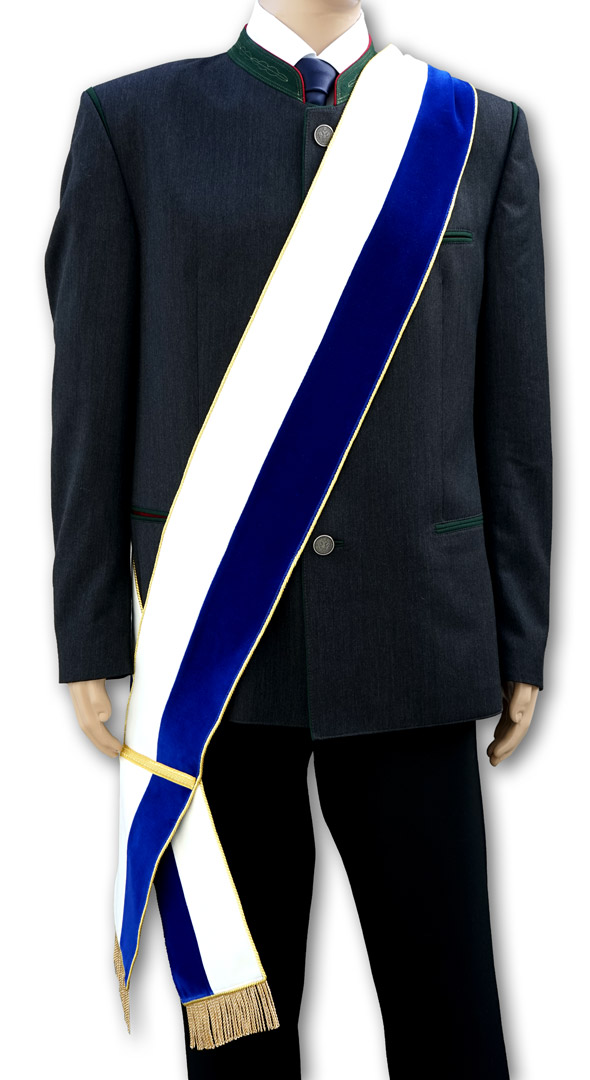 Schärpe aus Brillantsamt weiß-blau