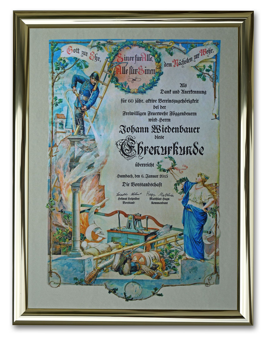 Ehrentafel auf Seide gedruckt - Ehrungsurkunde