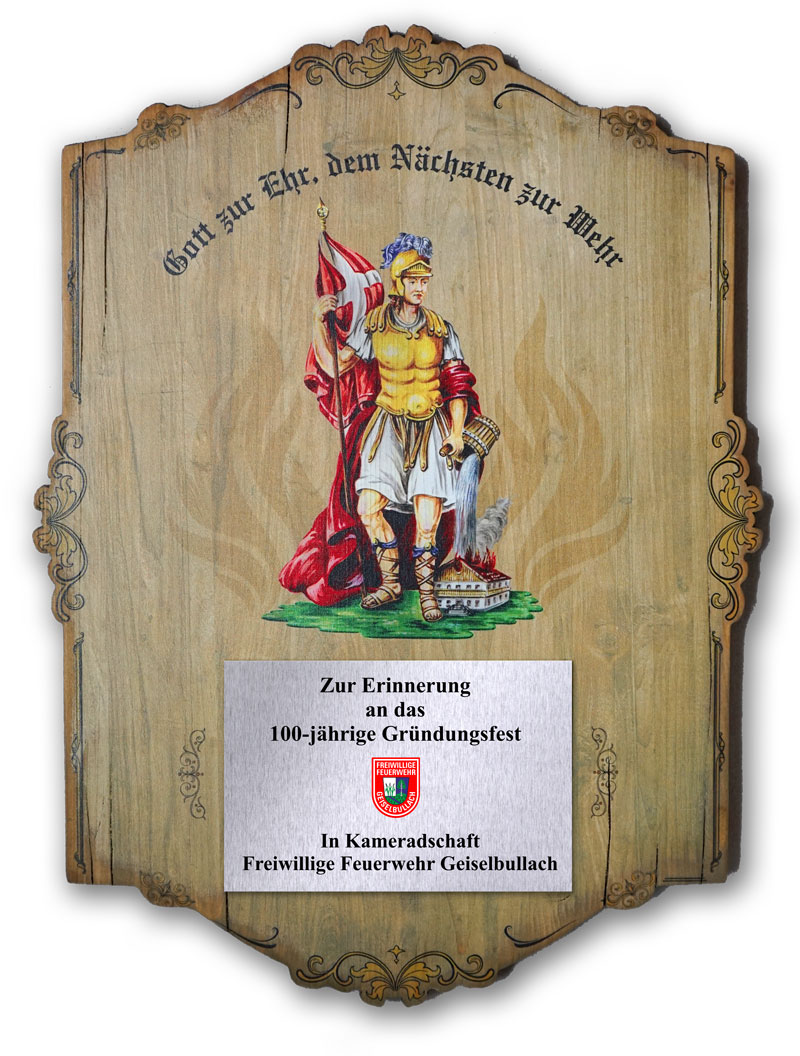 Ehrentafel auf Holz gedruckt Feuerwehr