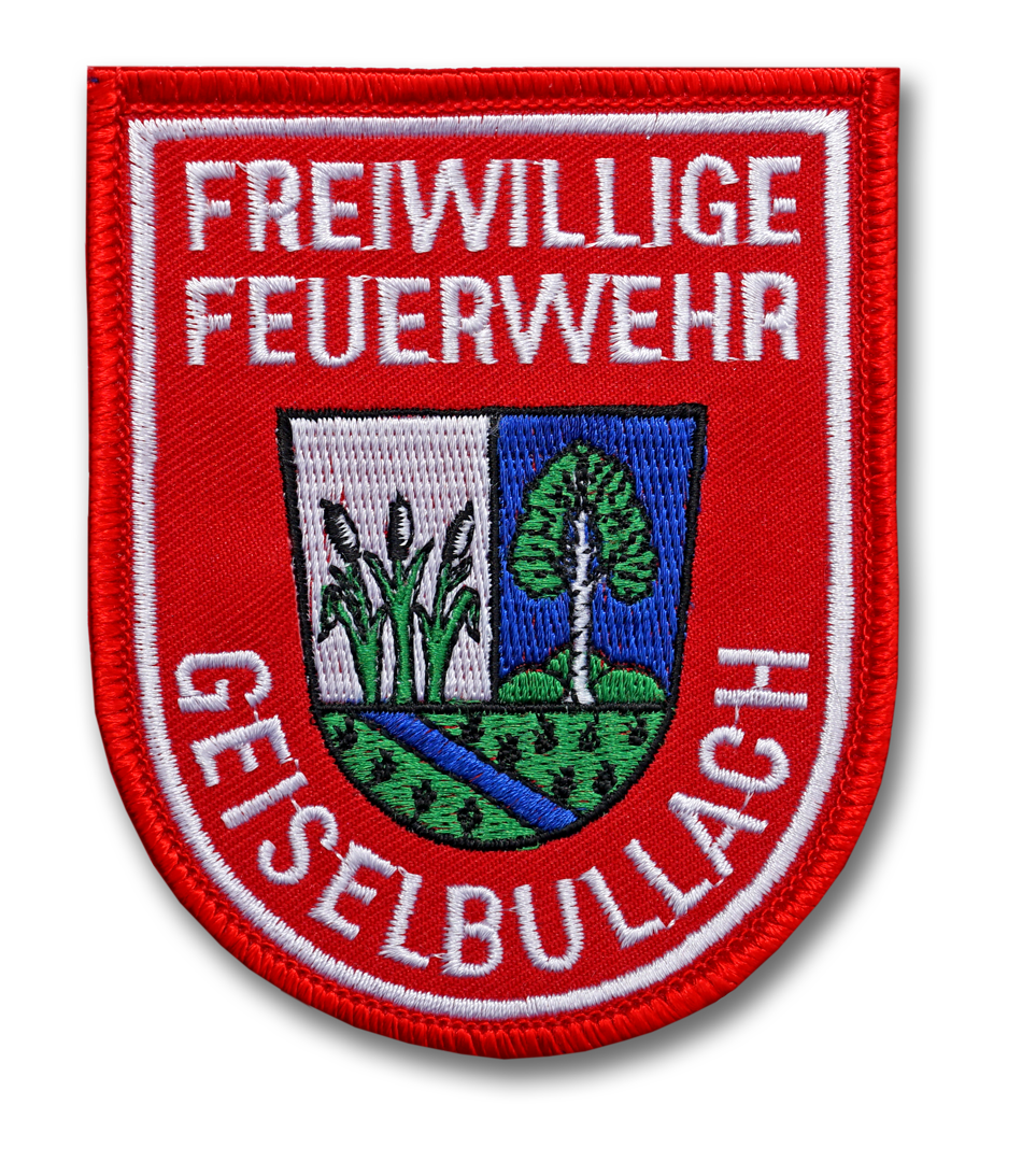 Ärmelabzeichen für linken Oberarm mit Gemeindewappen oder Landkreiswappen oder Raute auf rotem Köperstoff