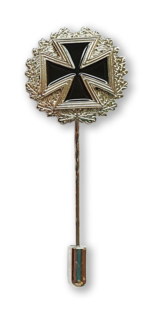 Eisernes Kreuz Metallabzeichen mit langer Nadel und Nadelsicherung in silber